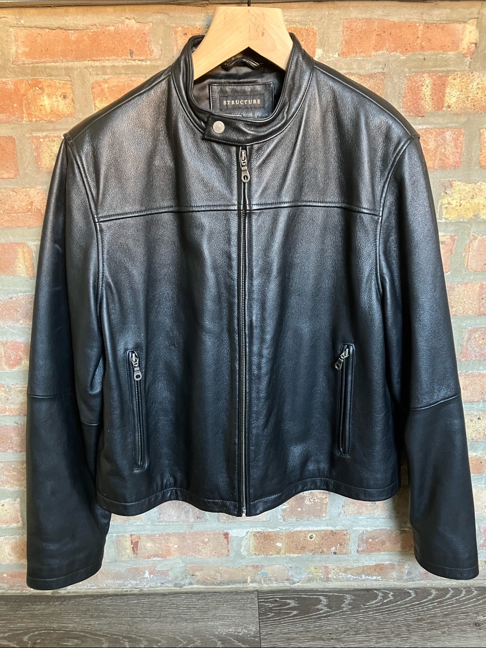 Structure Black Leather Moto Zip Jacket